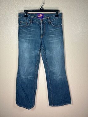 VINTAGE Retro 70's Landlubber Dark Wash Blue Denim Flare Wide Leg Jeans 30 Bells